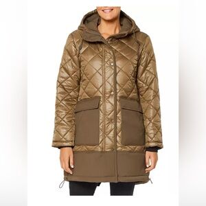 Sanctuary Women's Quilted Mixed Media Hooded Coat